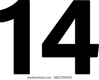 Editable vector illustration of the number Fourteen for education, counting, numbering, worksheets, typography, and creative graphic design projects.