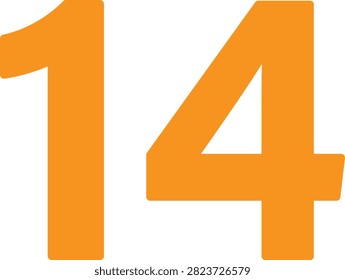 Editable vector illustration of the number Fourteen for education, counting, numbering, worksheets, typography, and creative graphic design projects.