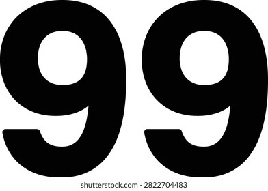 Editable vector illustration of the number Ninety Nine for education, counting, numbering, worksheets, typography, and creative graphic design projects.
