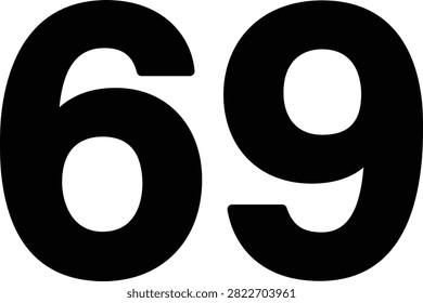 Editable vector illustration of the number Sixty Nine for education, counting, numbering, worksheets, typography, and creative graphic design projects.