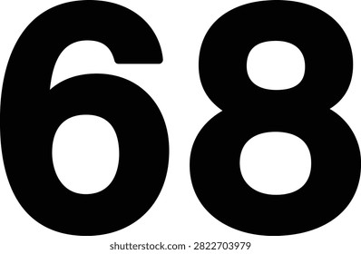 Editable vector illustration of the number Sixty Eight for education, counting, numbering, worksheets, typography, and creative graphic design projects.