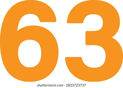 Editable vector illustration of the number Sixty Three for education, counting, numbering, worksheets, typography, and creative graphic design projects.