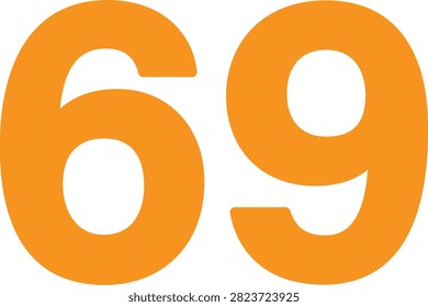 Editable vector illustration of the number Sixty Nine for education, counting, numbering, worksheets, typography, and creative graphic design projects.