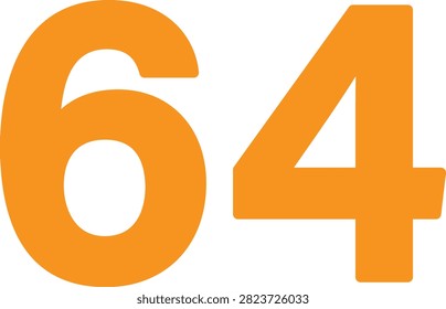 Editable vector illustration of the number Sixty Four for education, counting, numbering, worksheets, typography, and creative graphic design projects.