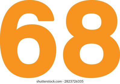 Editable vector illustration of the number Sixty Eight for education, counting, numbering, worksheets, typography, and creative graphic design projects.