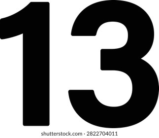 Editable vector illustration of the number Thirteen for education, counting, numbering, worksheets, typography, and creative graphic design projects.
