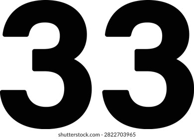 Editable vector illustration of the number Thirty Three for education, counting, numbering, worksheets, typography, and creative graphic design projects.