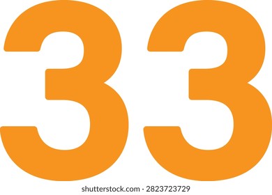 Editable vector illustration of the number Thirty Three for education, counting, numbering, worksheets, typography, and creative graphic design projects.