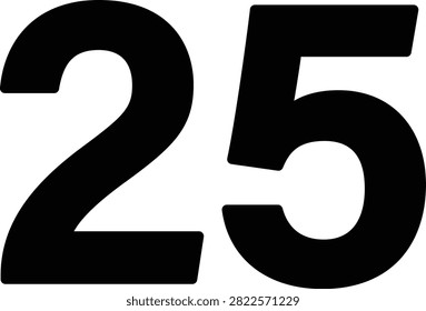 Editable vector illustration of the number Twenty Five for education, counting, numbering, worksheets, typography, and creative graphic design projects.