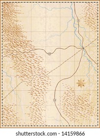 Editable vector illustration of an old generic map with no names