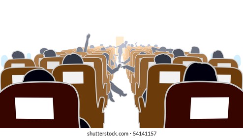 Editable vector illustration of passengers in an airplane