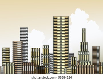 Ilustración vectorial editable de montones de libros como horizonte de la ciudad