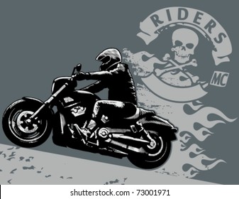 Editable vector illustration with rider. White areas are cut away and black areas merged.