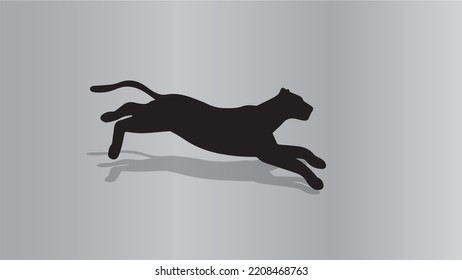 An Editable Vector Illustration Of A Running Predator For Hunting With A Shadow Isolated On A Landscape Grey Background. Running Big Cat Emblem