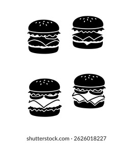 editable vector illustration of a set of hamburger fast food icon set silhouette design