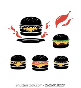 editable vector illustration of a set of hamburger fast food icon set silhouette design