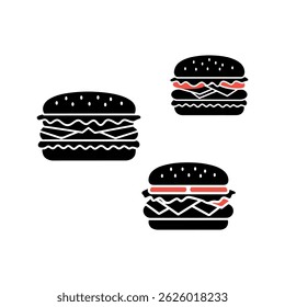 editable vector illustration of a set of hamburger fast food icon set silhouette design