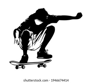 Editable vector illustration of skateboarder silhouette with stylized strokes.