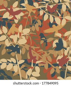 Ilustración vectorial editable de aves pequeñas en la vegetación