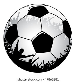 Bearbeitbare Vektorgrafik eines Fußball-Balls mit jubelnder Menge
