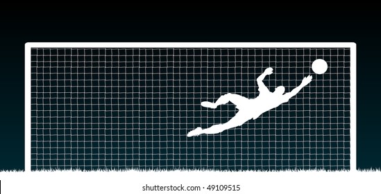 Editable Vector Illustration Of A Soccer Goalkeeper Making A Save