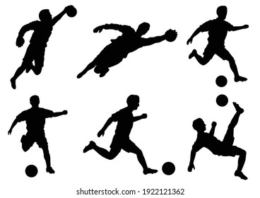 an editable vector illustration of soccer players silhouette as a set