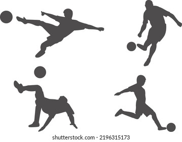 an editable vector illustration of a soccer player's silhouette as a set.