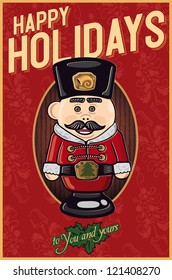 Editable vector Illustration of soldier figure with mustache wishing you happy Holidays!