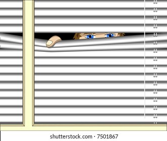 Editable vector illustration of somebody peeping through a window