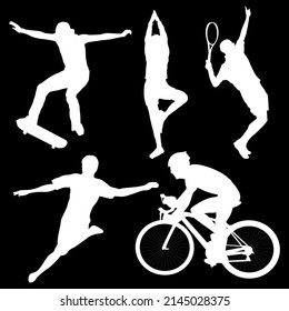 an editable vector illustration of sport players black white