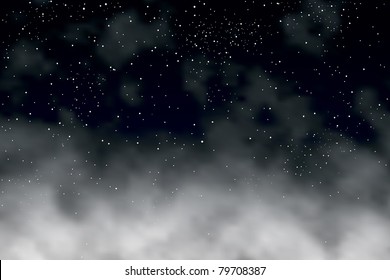 Editable vector illustration stars in the night sky above clouds made and gradient mesh
