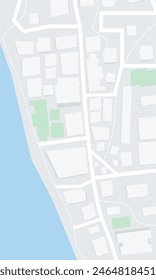Editable vector illustration street map with lake sid view, Road map and journey route, Vector illustration, Top view road map, Flat vector illustration.