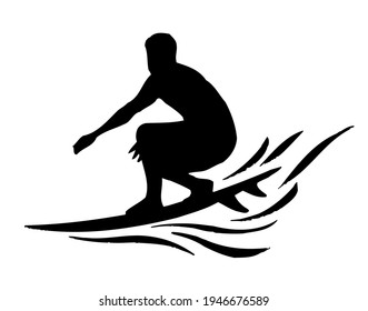 Editable vector illustration of surfer silhouette with stylized strokes.