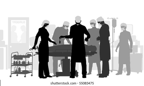 Editable vector illustration of a surgery in an operating theater