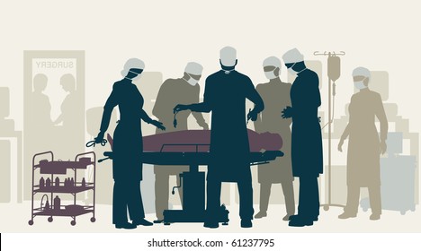 Editable vector illustration of a surgery in an operating theater