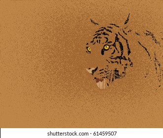 Editable vector illustration of a tiger and grunge