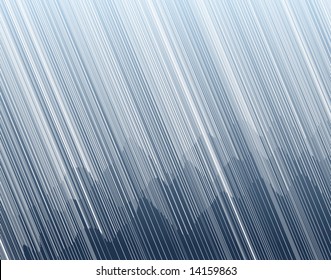 Editable vector illustration of torrential rain in a mountain landscape