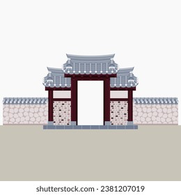 Editable Vector Illustration of Traditional Korean Hanok Gate Building for Artwork Element of Oriental History and Culture Related Design