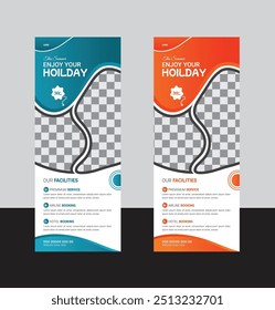 Editable Vector Illustration Travel Roll Up Banner Design Template.