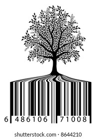 Editable vector illustration of a tree with bar-code roots