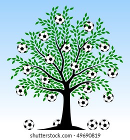 Editable vector illustration of a tree with football fruit