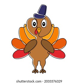 Editable vector illustration of Turkey bird. Symbol of Thanksgiving day. Outline cartoon style.