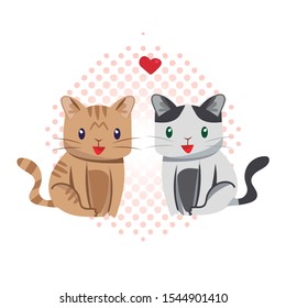 Editable vector. Illustration of two kittens. Cats with beautiful background.