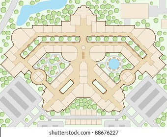 Editable Vector Illustration Of An Unlabeled Generic Shopping Mall Map