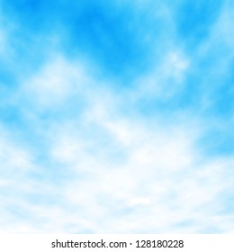 Editable vector illustration of white clouds in a blue sky made with a gradient mesh