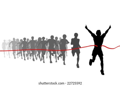 Editable vector illustration of the winner of a race with all figures as separate objects