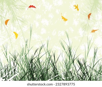 Editable vector illustration of wintry vegetation with wind-blown leaves as separate objects