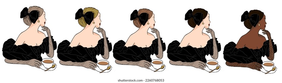 Editable vector illustration of woman enjoying a cup of coffee