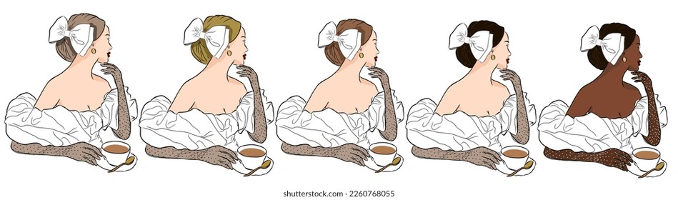 Editable vector illustration of woman enjoying a cup of coffee