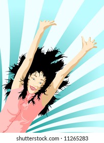 Editable vector illustration of a woman jumping with separate background